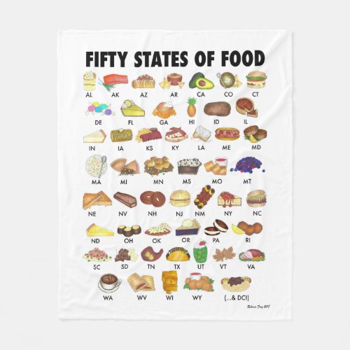 FIFTY STATES OF FOOD United States America USA Art Fleece Blanket