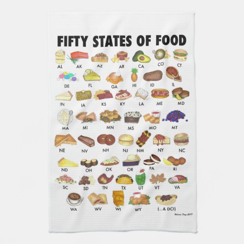 FIFTY STATES OF FOOD United States America USA Art Kitchen Towel