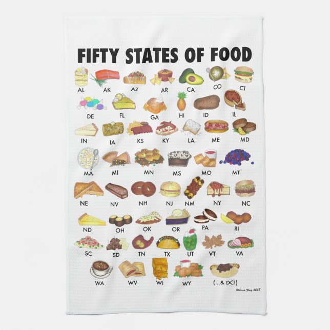 FIFTY STATES OF FOOD United States America USA Art Kitchen Towel (Vertical)