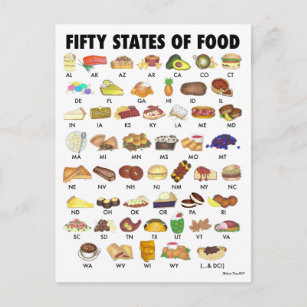 FIFTY STATES OF FOOD United States America USA Art Postcard