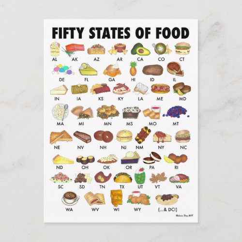 FIFTY STATES OF FOOD United States America USA Art Postcard