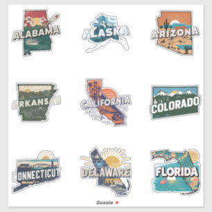 Fifty States Retro Travel Sticker Set Part 1
