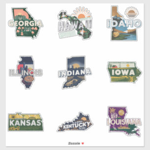 Fifty States Retro Travel Sticker Set Part 2