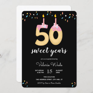 Fifty Sweet Years Cake Numbers Birthday party Invitation