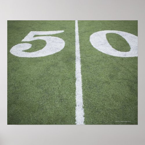 Fifty yard line on sports field poster