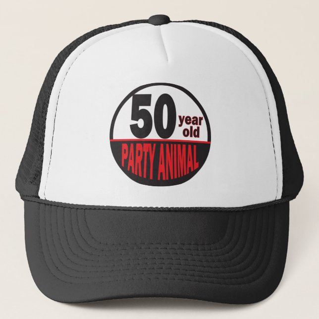 Fifty Year Old Party Animal | 50th Birthday Trucker Hat (Front)