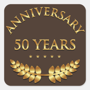 Fifty Years Anniversary Celebration Gold Laurel Square Sticker