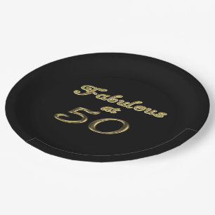 Fifty Years Fabulous at 50 Gold Typography Age 50 Paper Plates