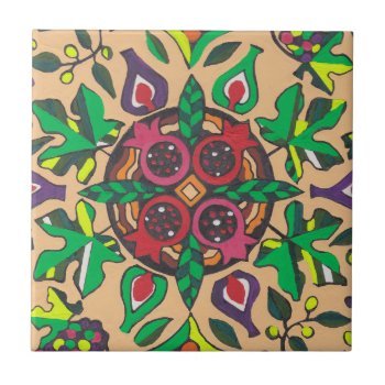 Fig And Pomegranate Medley Ceramic Tile by judynd at Zazzle