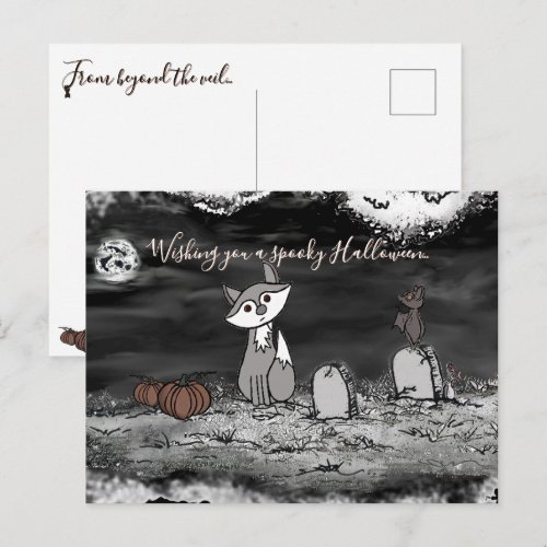 Fig & Blinky Cemetery Halloween Postcard