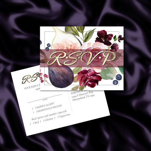 Fig Blossoms  Vintage Floral RSVP Meal Choice Postcard
