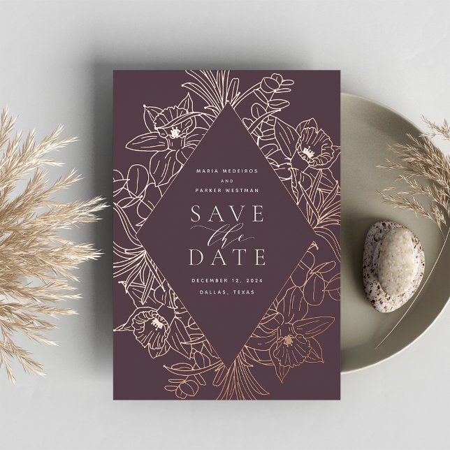 Fig | Floral Diamond Foil Save the Date Card (Creator Uploaded)