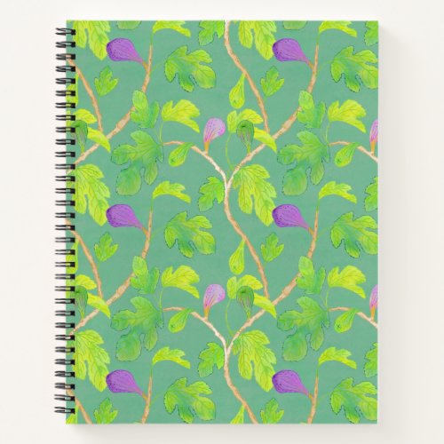 Fig Fruits Pattern Fig Tree Green Spiral Notebook