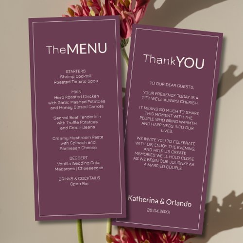 Fig Old Money Wedding Menu Thank You Note