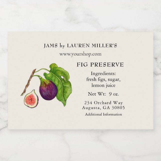 Fig Preserve Label with Ingredient list (Single Label)