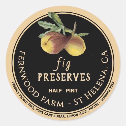  Fig Preserves Black and Kraft Vintage Figs Classic Round Sticker