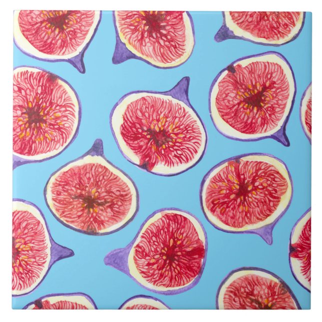 Fig slices watercolor pattern ceramic tile (Front)