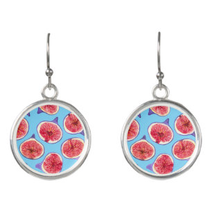 Fig slices watercolor pattern earrings