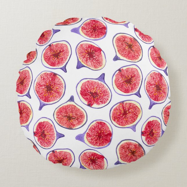 Fig slices watercolor round pillow (Front)