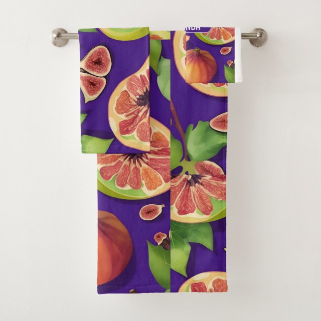 Fig Watercolor Colorful Personalized Pattern Bath Towel Set (Insitu)