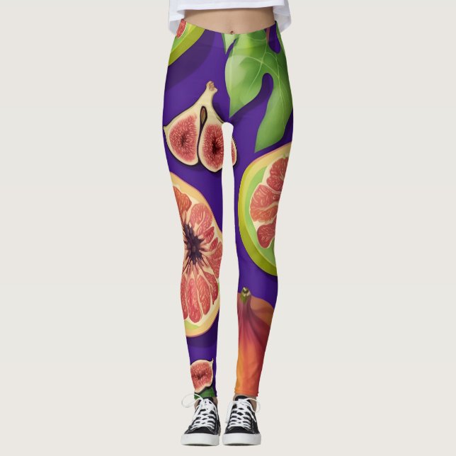 Fig Watercolor Colorful Personalized Pattern Leggings (Front)