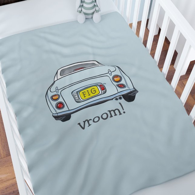 Figarations Cute Blue Figaro Car Name Baby Blanket (Vroom went the little blue figaro. You can add your initials and name)