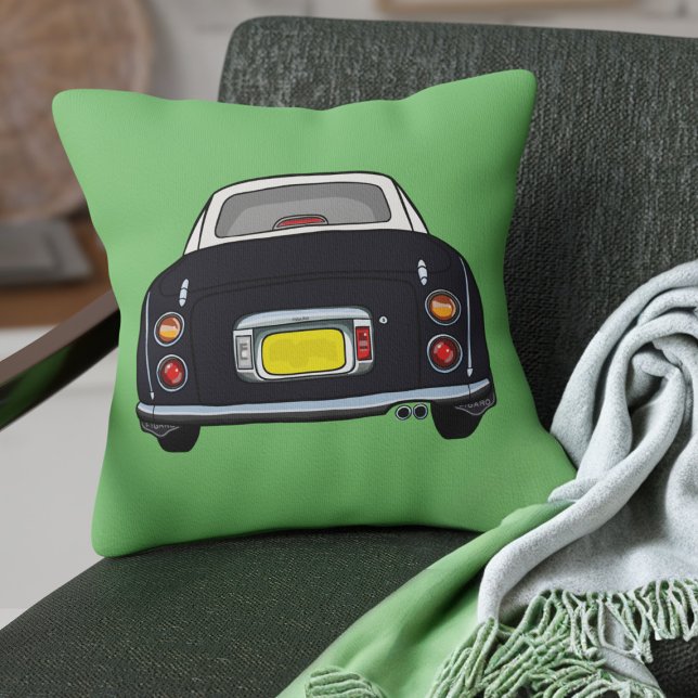 Figarations Cute Figaro Black Japanese Car Green Throw Pillow (Fun black figgy on a green pillow perfect for your car or home)