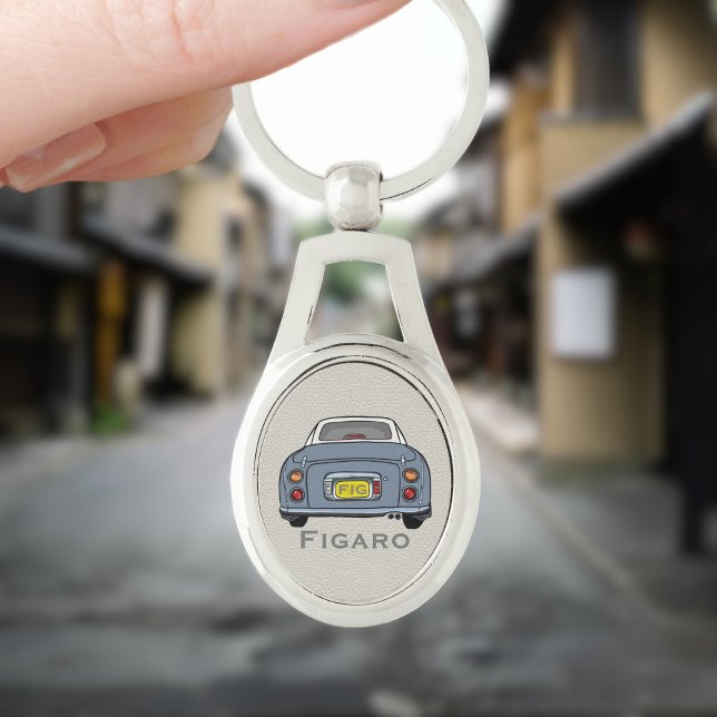 Figarations Cute Lapis Grey Figaro Car Silver Oval Keychain (For your figaro car keys. Just add your name and initials)