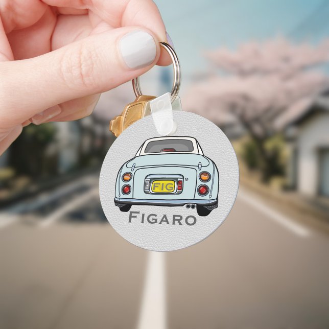 Figarations Cute Pale Aqua Figaro Car Monogram Keychain (Add your name and initials to this cute pale aqua figaro car keychain.)