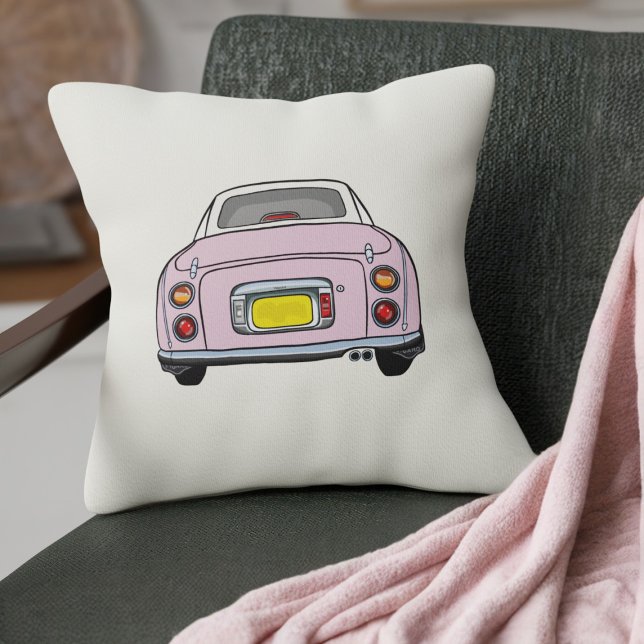 Figarations Cute Pale Pink Figaro Car Cream Throw Pillow (A cute Pale Pink Figaro Car on a cream pillow for your car or your home)