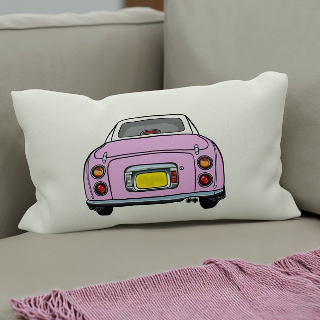 Figarations Cute Pink Figaro Car Plaid Silhouette Lumbar Pillow (A fun pink figgy lumbar pillow for your car or home. You can easily change the background colour)