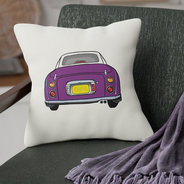 Figarations Cute Purple Figaro Car Cream Throw Pillow (A pretty purple figaro car pillow for your home or your figgy)