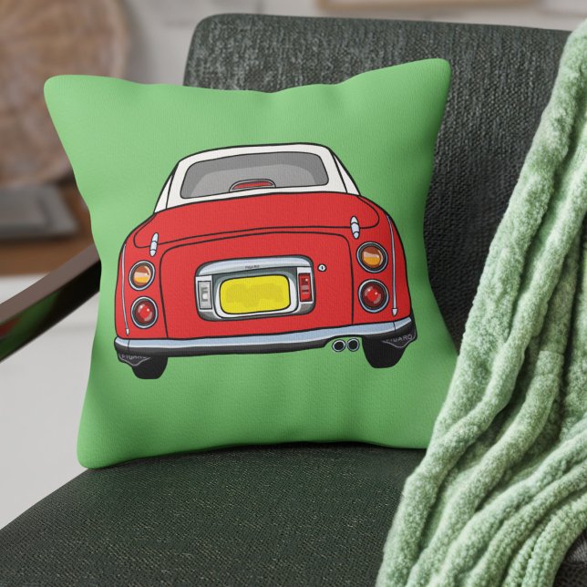 Figarations Cute Red Figaro Car Custom Green Throw Pillow (Fun red figgy on a green pillow perfect for your car or home)