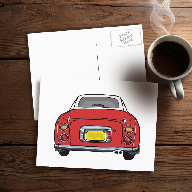 Figarations Cute Red Figaro Motor Car Postcard (A fun red figgy postcard to send to your car (or your friends))