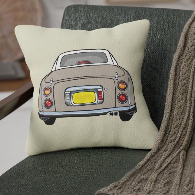 Figarations Cute Topaz Mist Figaro Car Beige Throw Pillow (Fun topaz figgy on a beige pillow perfect for your car or home)