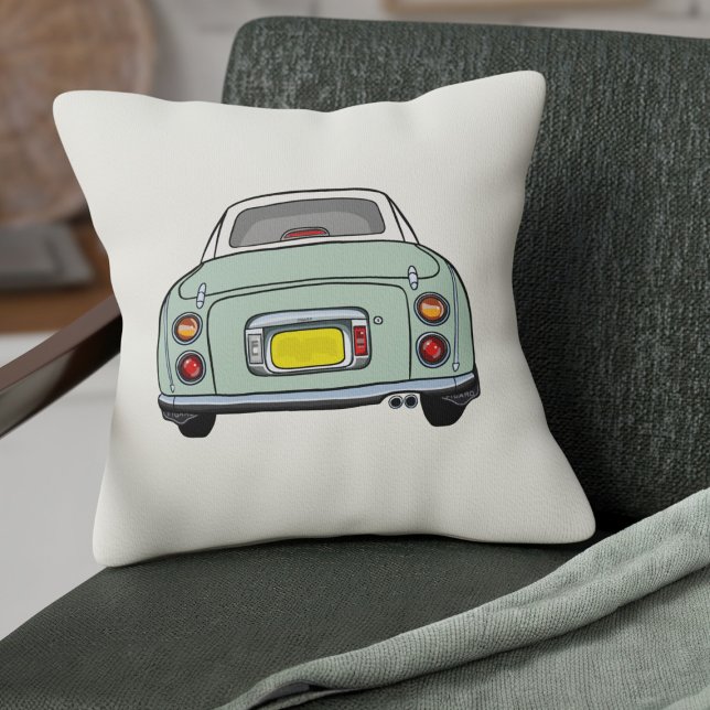 Figarations Emerald Green Figaro Car Cream Throw Pillow (A cute Emerald Green Figaro Car on a cream pillow for your car or your home)