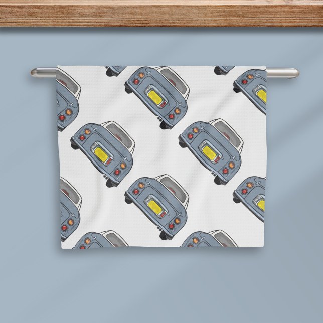 Figarations Figaro Car Lapis Gray Kitchen Towel (A fun lapis grey figaro car pattern kitchen towel just for you)