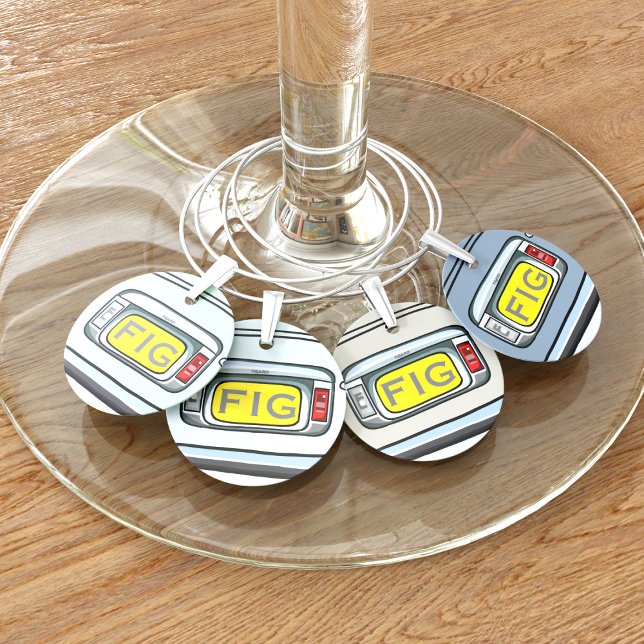 Figarations Figaro Car Monogrammed Wine Charms (Fun Fig inspired wine charms with space for your initials)