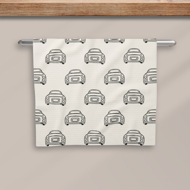 Figarations Figaro Car Pattern Cream Kitchen Towel (Cute cream kitchen towel full of figaro cars)