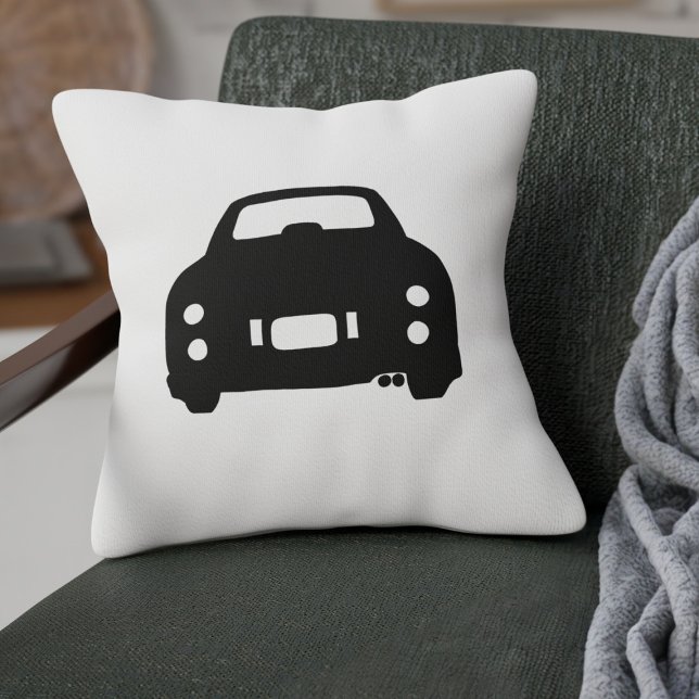 Figarations Figaro Car Silhouette Black and White Throw Pillow (Black and White Figaro Car Silhouette Pillow for your car or home)