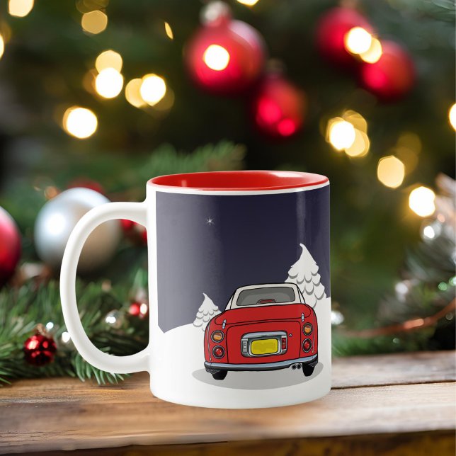 Figarations Figmas Holiday Red Figaro Car Two-Tone Coffee Mug (Happy Figmas! Add your name to this festive figaro mug)