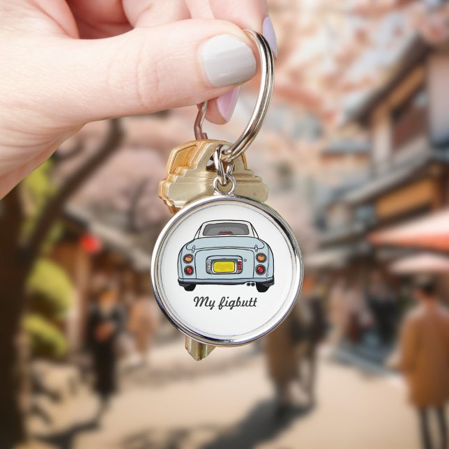 Figarations Funny Pale Aqua Blue Figaro Name Keychain (Cute pale aqua figaro car keychain with space for your name)
