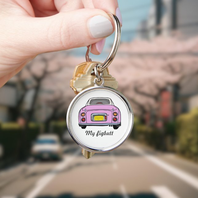 Figarations Funny Pink Figaro Car Driver Name Keychain (Cute candy pink figaro car keychain with space for your name)