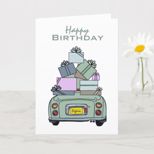 Figarations Green Figaro Car Happy Birthday Card