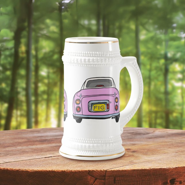 Figarations Monogram Pink Figaro Car Beer Stein (Fun figaro beer stein for the pink figaro driver (when they are not driving) Add your initials)