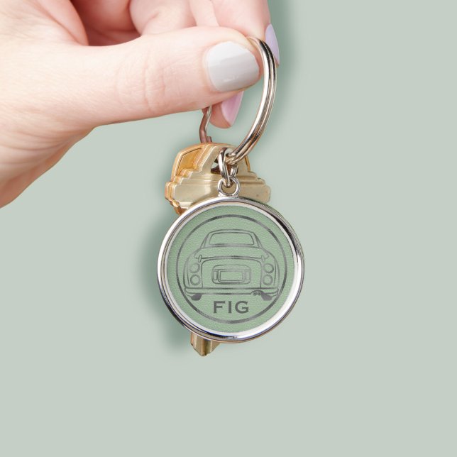 Figarations Monogram Silver Figaro Car Green Keychain (Add your initials! Perfect for your green figaro car keys)
