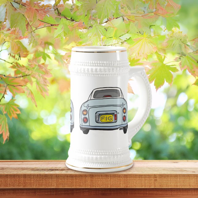 Figarations Pale Aqua Figaro Car Beer Stein (Fun figaro beer stein for the blue figaro driver (when they are not driving) Add your initials)