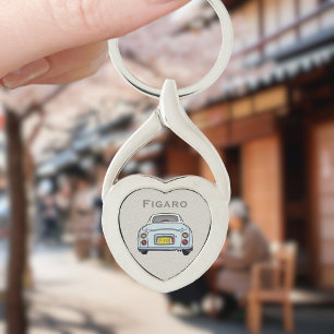 Figarations Pale Aqua Figaro Car Silver Heart Keychain