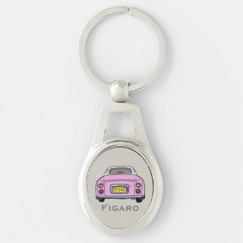 Figarations Pink Figaro Car Monogram Oval Silver Keychain by Figarations at Zazzle