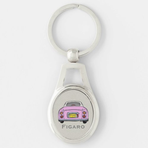 Figarations Pink Figaro Car Monogram Oval Silver Keychain